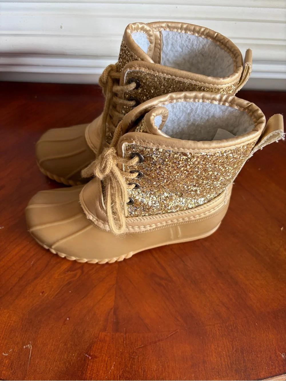 FabKids Gold Glitter Lace-Up Winter Boots